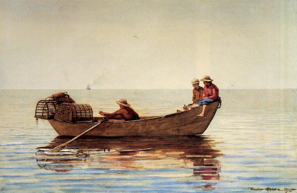 Three Boys in a Dory with Lobster Pots