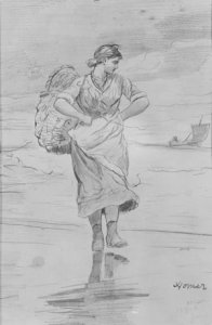 A Fisher Girl on Beach (Sketch for illustration of 