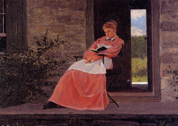 Girl Reading on a Stone Porch